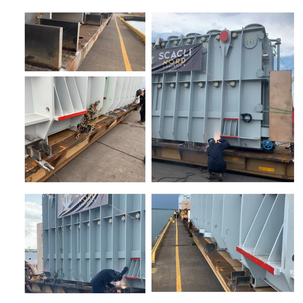 A man welding oversized loads for ship and rail transportation, Google search query