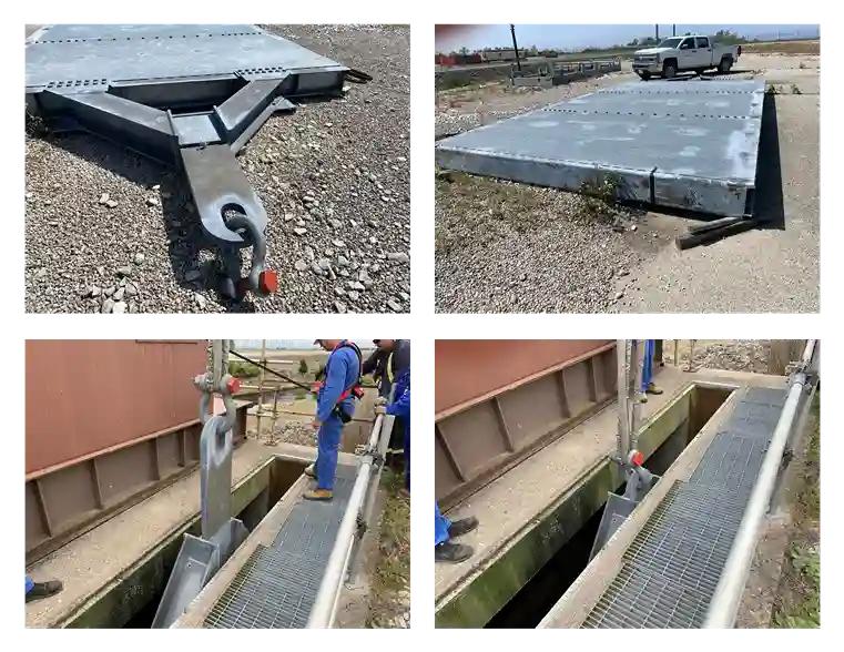 Stop Logs shown on the ground and being placed underground, redesigned for obsolescence